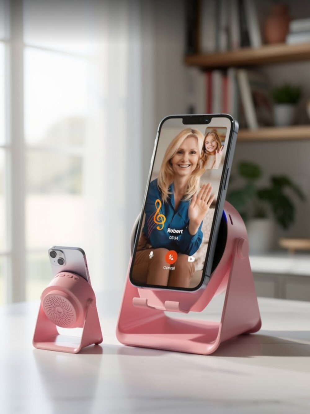 Wireless Induction 4-in-1 Bluetooth Speaker Phone Stand - Pink